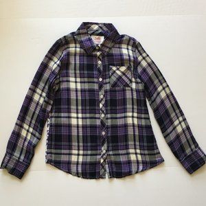 Girls Printed Back Button Up Plaid Shirt